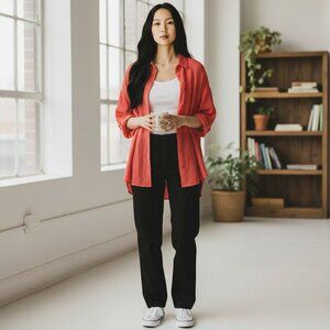 Marc New York Andrew Marc Womens XL Melon 3/4 Sleeve Button Up Blouse Top Shirt